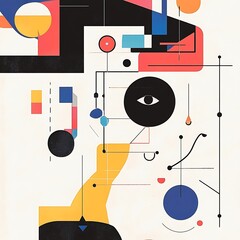 Abstract Geometric Art with Shapes and Symbols in Bold Colors