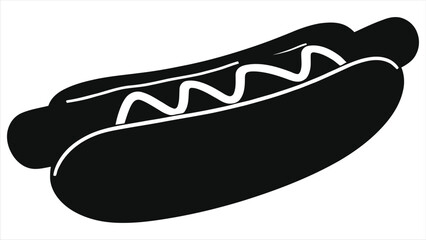 Simple black and white hot dog vector silhouette/A clean, minimalist graphic of a hot dog.