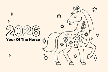 Background poster outline of the horse Chinese New Year 2026. Year of the Horse