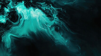 Abstract fluid art background with swirling turquoise and black colors