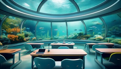 Schule der Zukunft in einer Glaskuppel unter Wasser