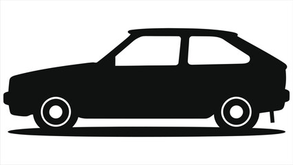 A clean, simple, black vector silhouette of a classic car, likely a hatchback or small sedan, seen in profile view.