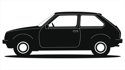 Simple Black Vector Silhouette of a Classic Hatchback Car/A clean, minimalist silhouette of a small, classic car.