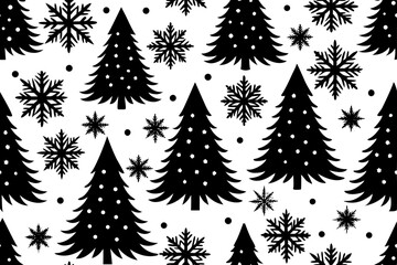 Obraz premium Seamless Christmas tree and snowflake pattern vector illustration