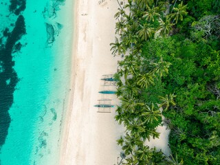 sea, sun and sand. Beach with palm trees with blue water, white sand. Summer holiday vibes. Beaches in Asia. 