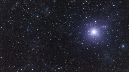 Stunning cosmic scene featuring dark starry sky filled with numerous stars and bright celestial object radiating light. deep space background