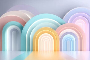 Obraz premium Pastel Rainbow Archways Abstract 3D Render Background
