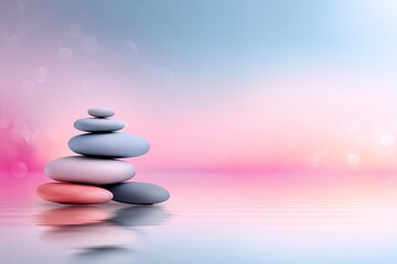 Obraz premium Serene Stacked Stones Reflecting in Pink and Blue Water