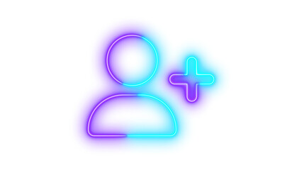 Neon user plus icon glowing with transparent background