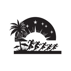 Summer Start Silhouette Vector Illustration, Solid White Background.