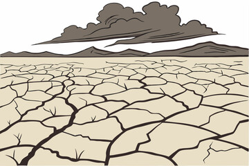 Cracked dry desert floor with approaching storm clouds vector illustration