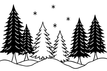 Obraz premium Monochrome snowy forest filled with fir trees vector illustration