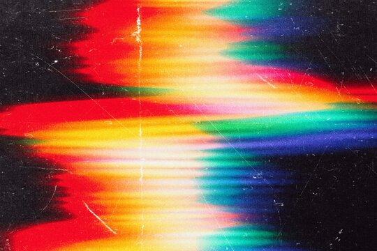 Glitch effect color distortion monitor, screen lines and pixel noise. Broken screen, computer display failure or problem or TV analog signal loss background with RGB pixels lines distortion