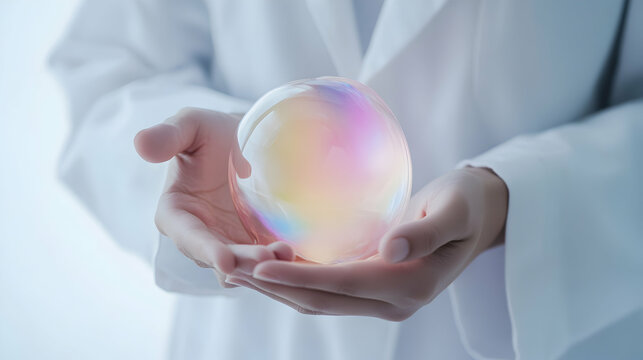 Ethereal Sphere of Light Held in Hands with Soft Focus Background