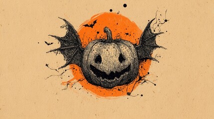 Halloween Pumpkin with Bats