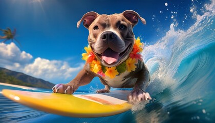 Pitbull beim Surfen