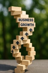 Corporation structure growth concept. Business growth represented by wooden blocks in an upward spiral.
