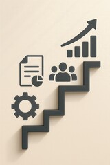 Corporation structure growth concept. Business growth concept with icons on stairs.