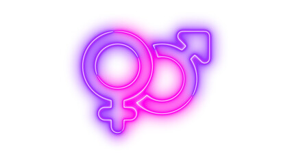 Neon venus mars icon glowing with transparent background