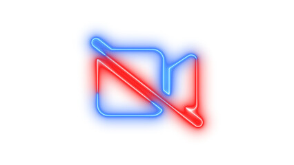Neon video slash icon glowing with transparent background