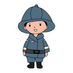 illustration of firefighter carrying a roll of water hose and many poses