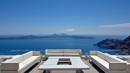 Fototapeta premium Minimalist White Terrace with Panoramic Sea View