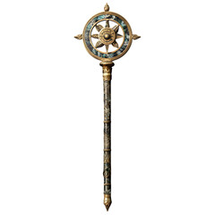 Obraz premium A levitating staff with zodiac ring spinning around top, astrology wand, isolated on transparent background 
