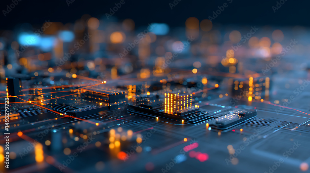 Aufkleber futuristic digital interface showcasing glowing data metrics and network connections on a dark abstr