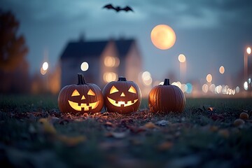 Halloween pumpkins at night