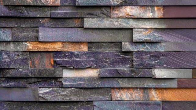 Abstract stone cladding texture background with colorful slate tiles
