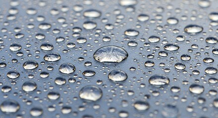 Closeup of Water Droplets on a Gray Surface