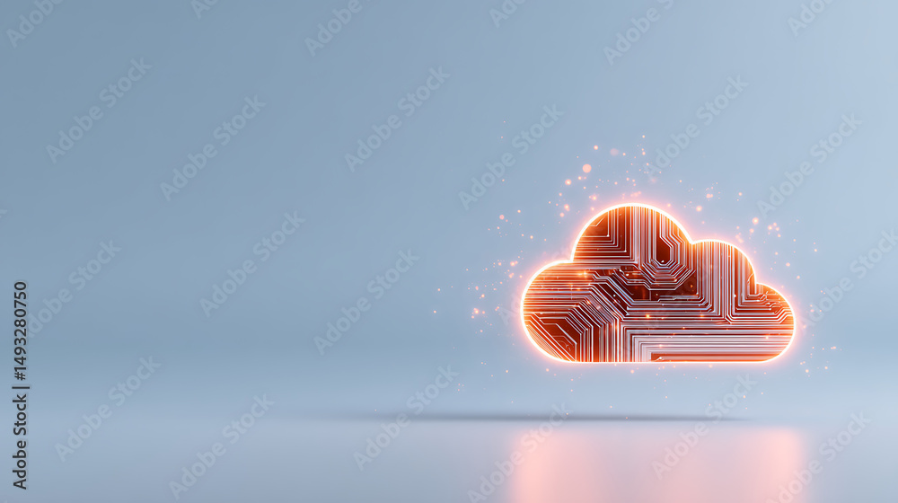 Aufkleber abstract cloud computing concept with circuit patterns and light particles on white background. 3d r