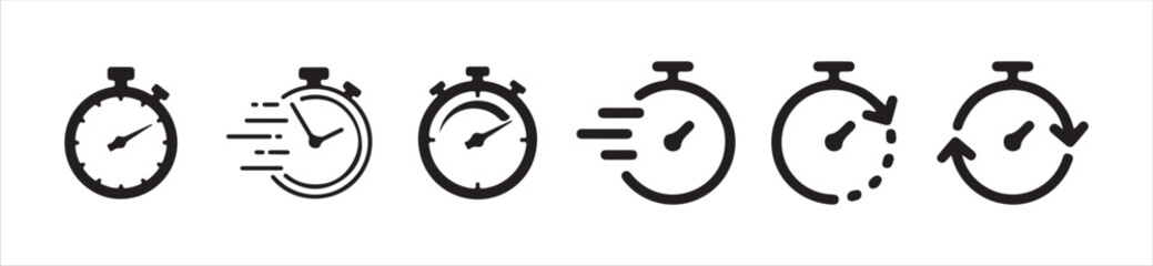 Time and Clock line icon set. Included Clock, Stopwatch, Timer vector icon collection,  watch icon, black clock sign collection, Victor illustration Eps 10.