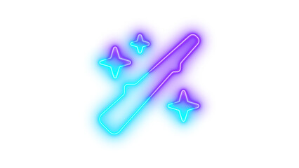 Neon wand-sparkles icon glowing with transparent background