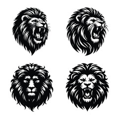 Lion head mascot bundle vector illustration silhouette isolated on a white background