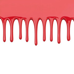 Red paint drips down against transparency background, creating striking and artistic effect. glossy texture and vibrant color add dramatic touch to image