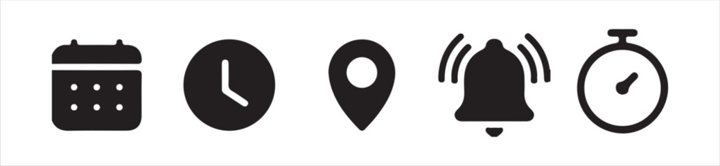 Time and Clock line icon set. Included Clock, Stopwatch, Timer vector icon collection,  watch icon, black clock sign collection, Victor illustration Eps 10.