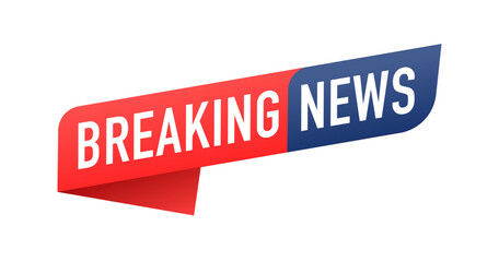 Breaking news icon. Symbol or emblem. TV program title on white background. Latest news colorful template promotions. Breaking News text on a tag and badge. Vector illustration
