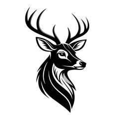 black and white deer head logo design
