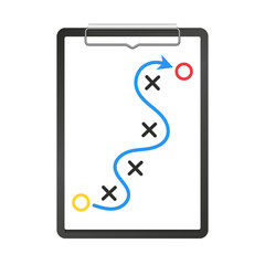 Clipboard strategic. Strategic planning for business success. Strategic planning, plan to overcome difficulty or obstacle to reach goal or target. Vector illustration