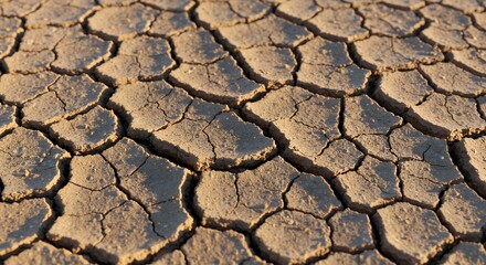 Closeup view of cracked earth showcasing drought effects
