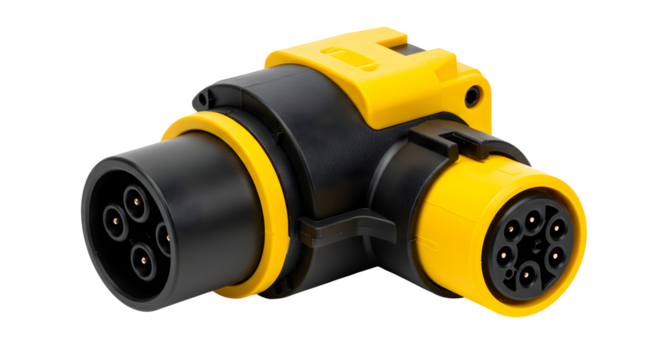 Angled Industrial Connector with Yellow and Black Housing