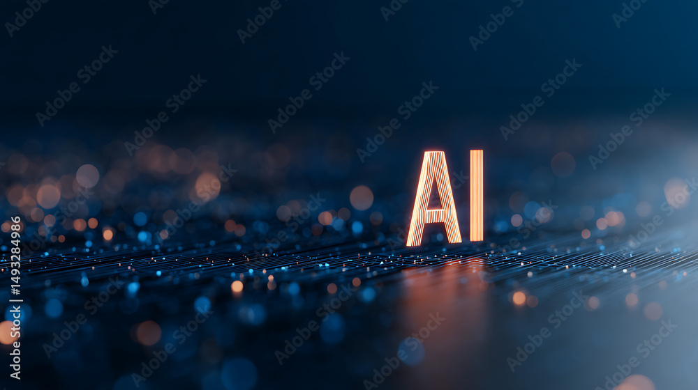 Aufkleber ai digital technology design with glowing blue letters on a dark background featuring neural network