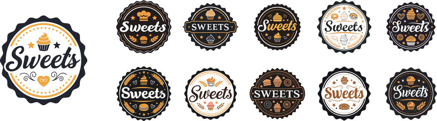 Sweets Bakery Logo Collection: Vintage Cupcake & Pastry Vector Emblems