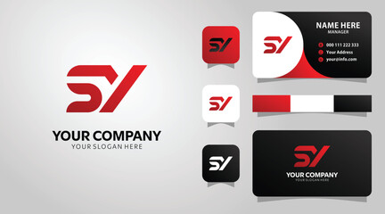 Modern SY Monogram Logo with Bold Red and Black Business Identity Design