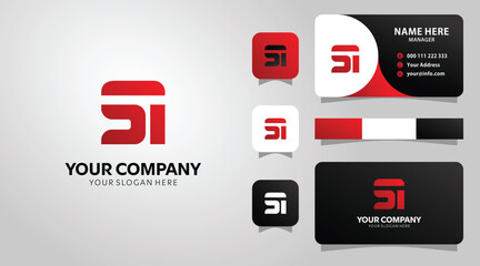Modern SI Monogram Logo with Bold Red and Black Business Identity Design