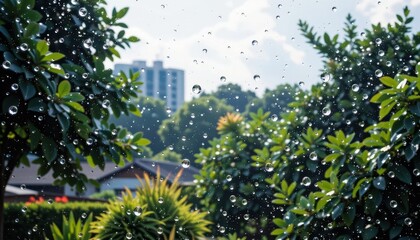 a symphony of raindrops, captured in a transparent canvas, falling from the sky, transforming a natural spectacle into a mesmerizing visual feast for your ai art generation.