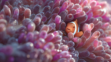 clownfish hiding in anemone