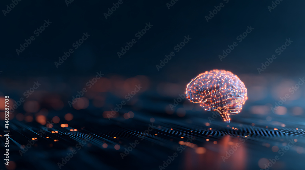 Aufkleber artificial intelligence and machine learning concept with digital graphic human brain layout and lin