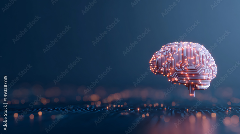 Aufkleber artificial intelligence and machine learning concept with digital graphic human brain layout and lin